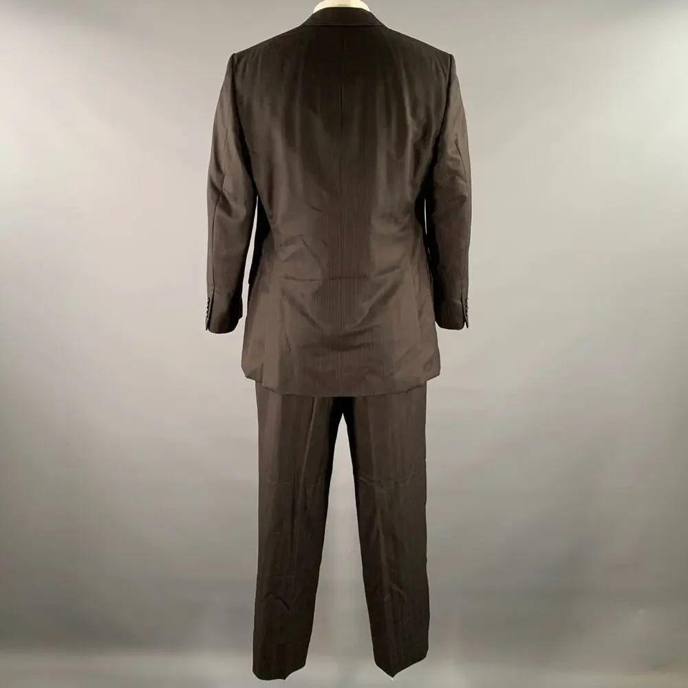 BRIONI Chest Size 46 Black Brown Stripe Wool Blend Notch Lapel Suit